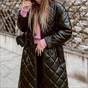 ZARA Quilted Longline Faux Leather PaddedPuffer Coat🤩❤️ *Sold Out/NWT SMALL